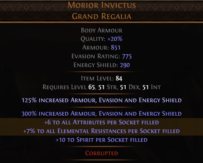Morior Invictus with attributes and elemental resistance