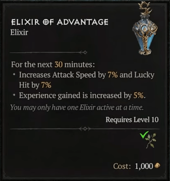 Elixir crafting in Diablo 4