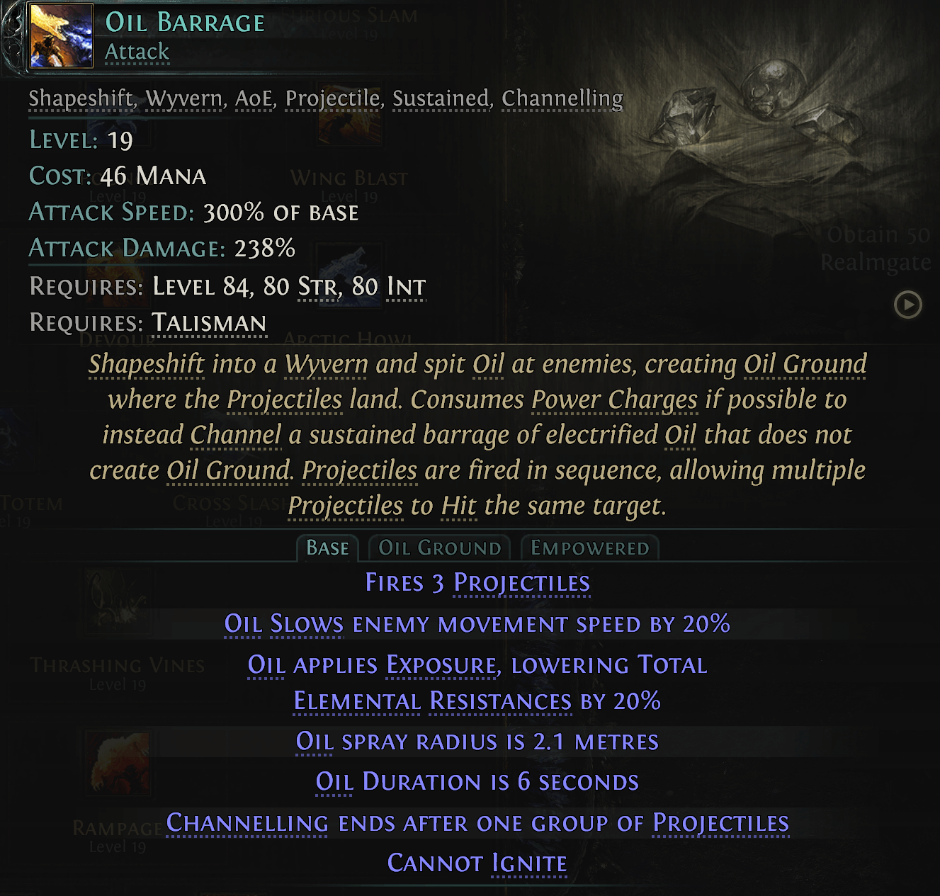 Oil Barrage skill in PoE 2
