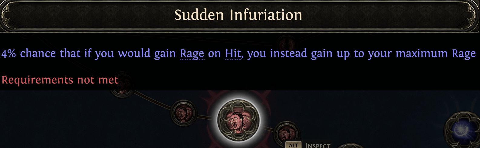 Sudden Infuriation notable passive skill in PoE 2