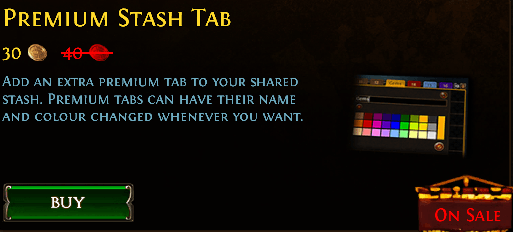 PoE Premium Stash Tab Listing Example
