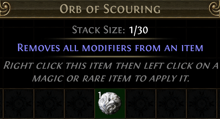 Orb of Scouring Path of Exile crafting currency