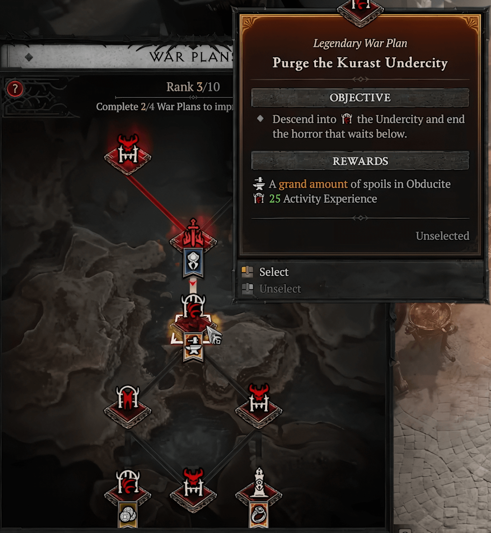 War Plans Endgame Activity Selection