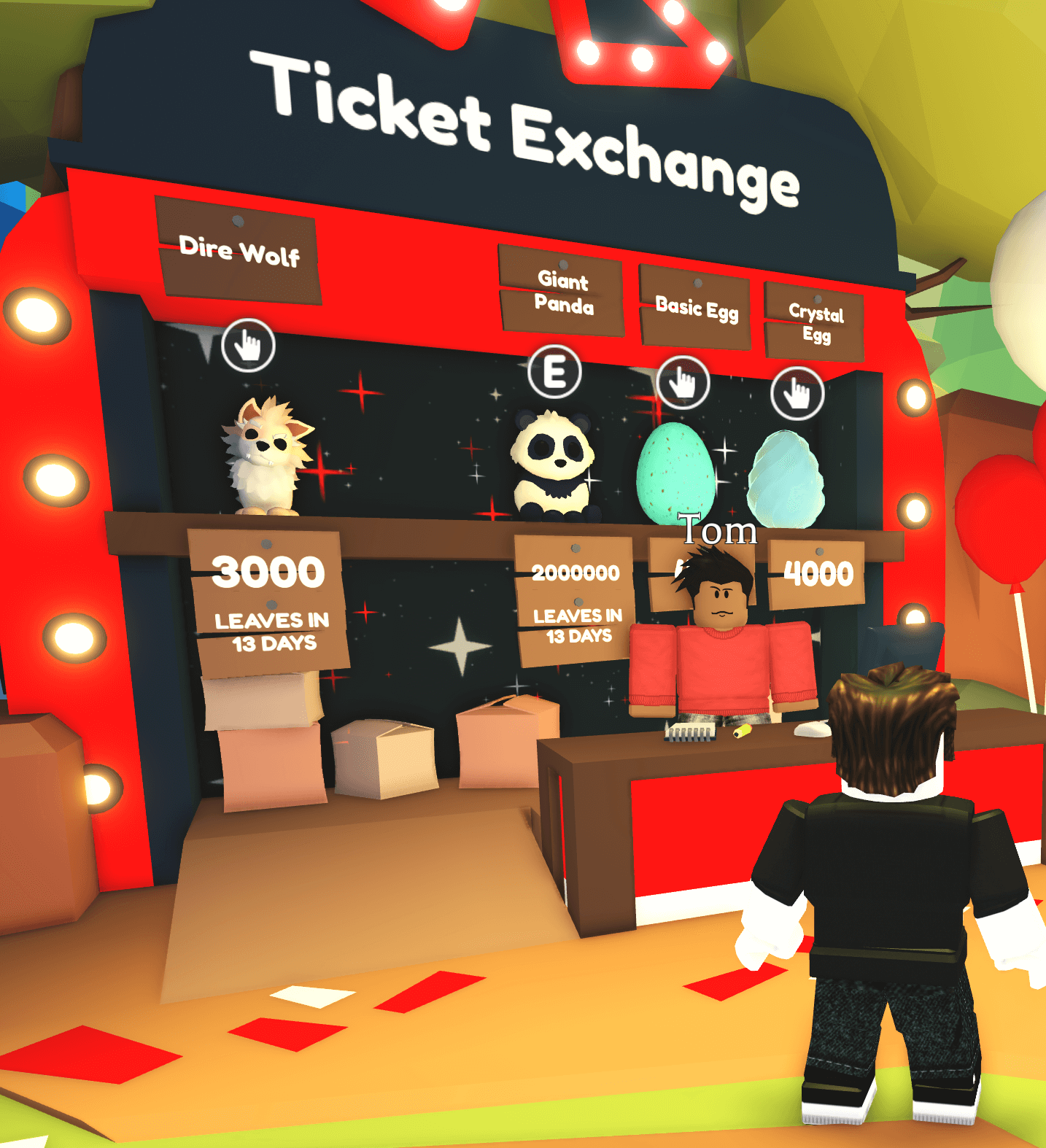 Adopt Me Dire Wolf and Giant Panda pets shown in Ticket Exchange