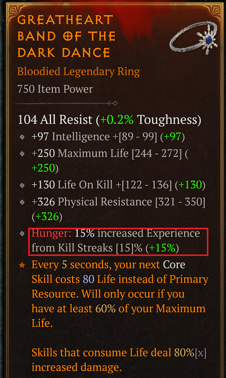 Diablo 4 Mother's Blessing Bloodied Item Example