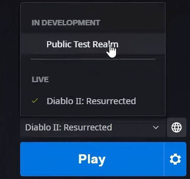 Diablo 2 Resurrected PTR selection Battle.net client screen