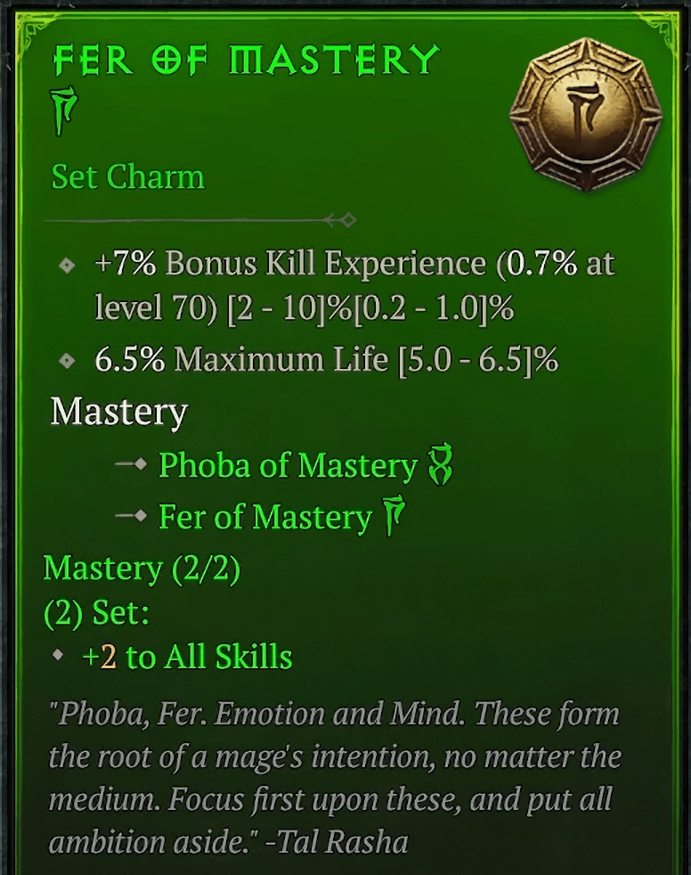 Diablo 4 set charm bonuses displayed in the Talisman system