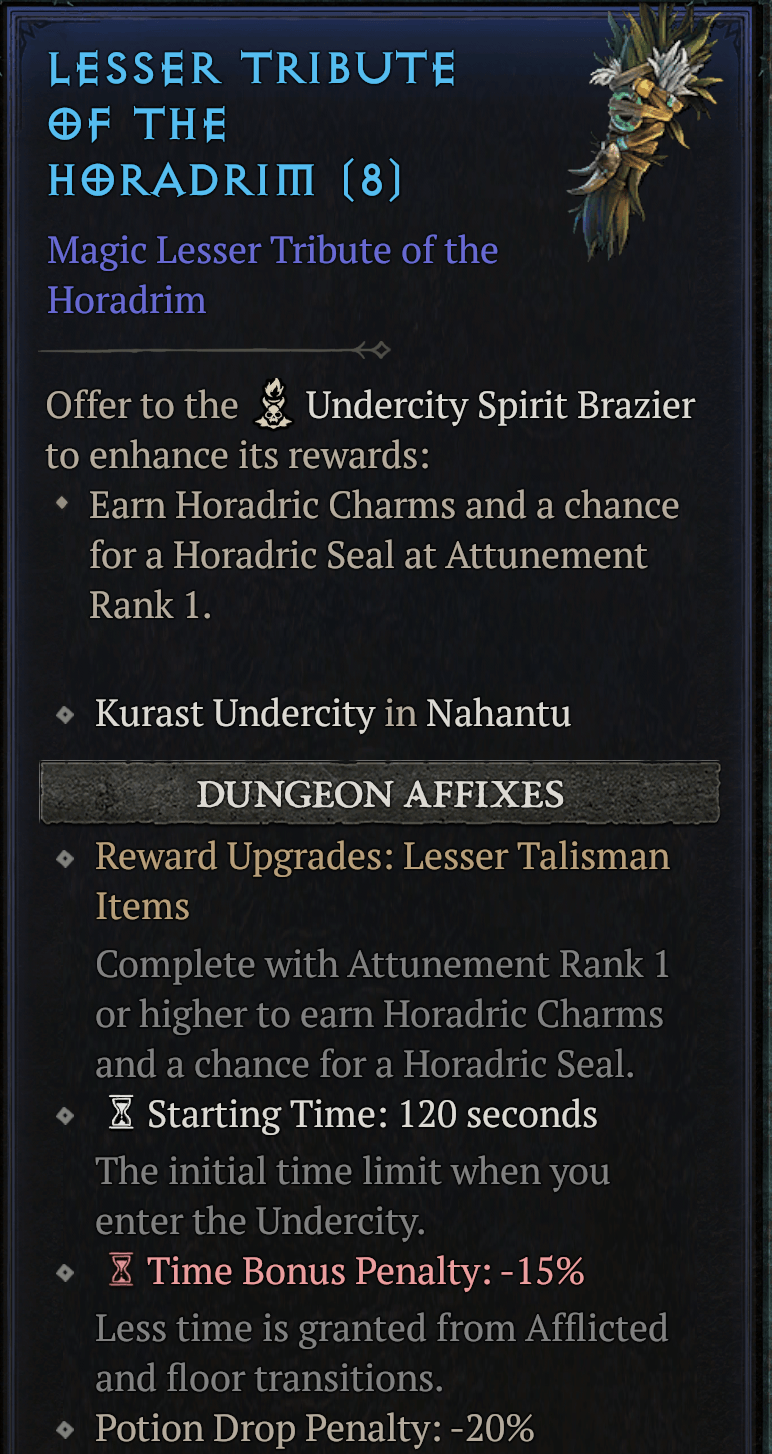 Tribute of the Horadrim rewards in Undercity