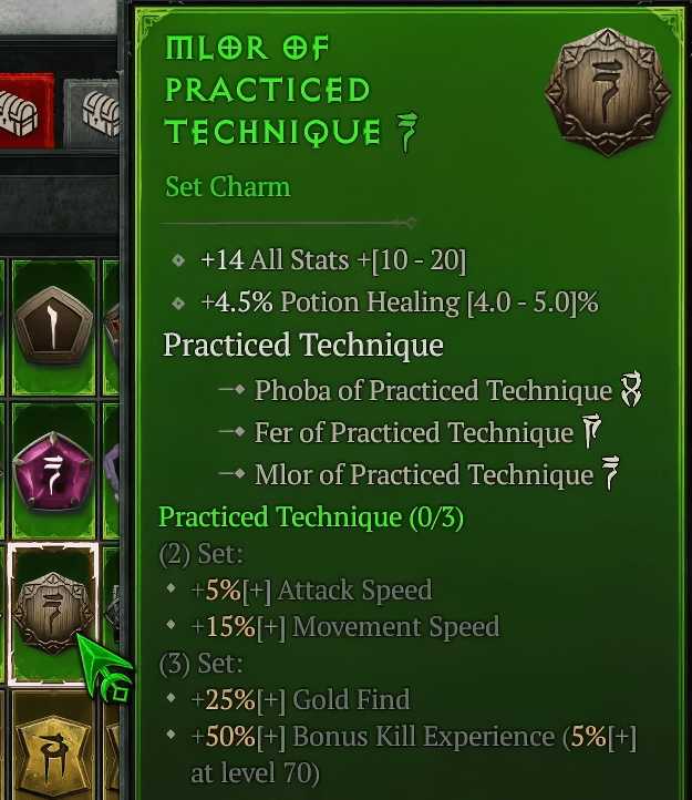Generic set charms bonuses