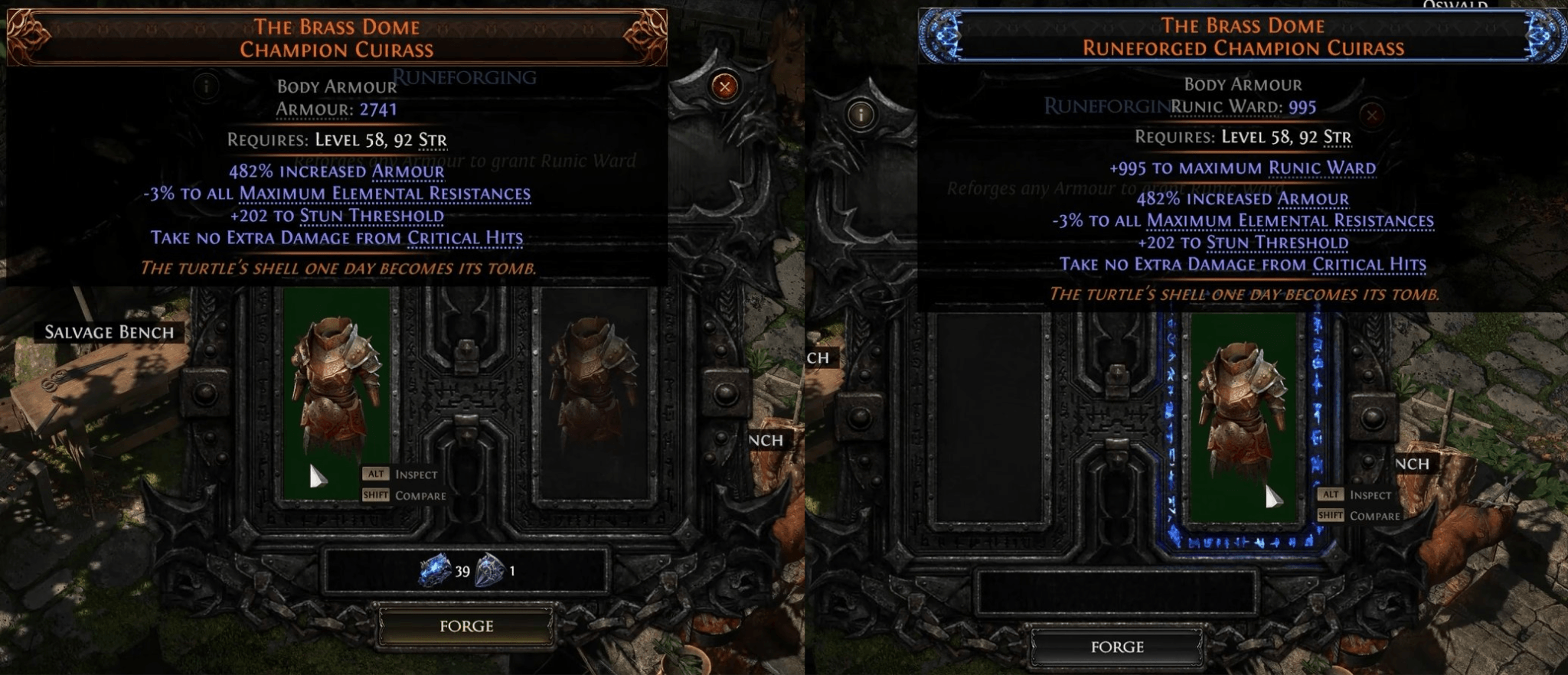 Runic Ward modifier example in PoE 2