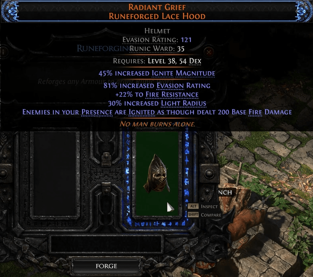 Radiant Grief Runeforging modifier in PoE 2