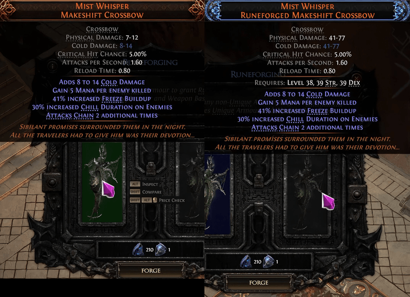 PoE 2 unique item runeforging interface