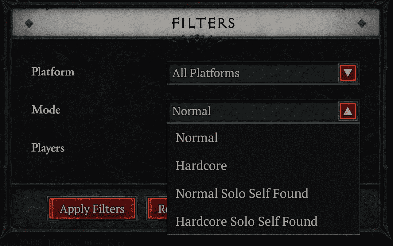 Diablo 4 Leaderboard Filters
