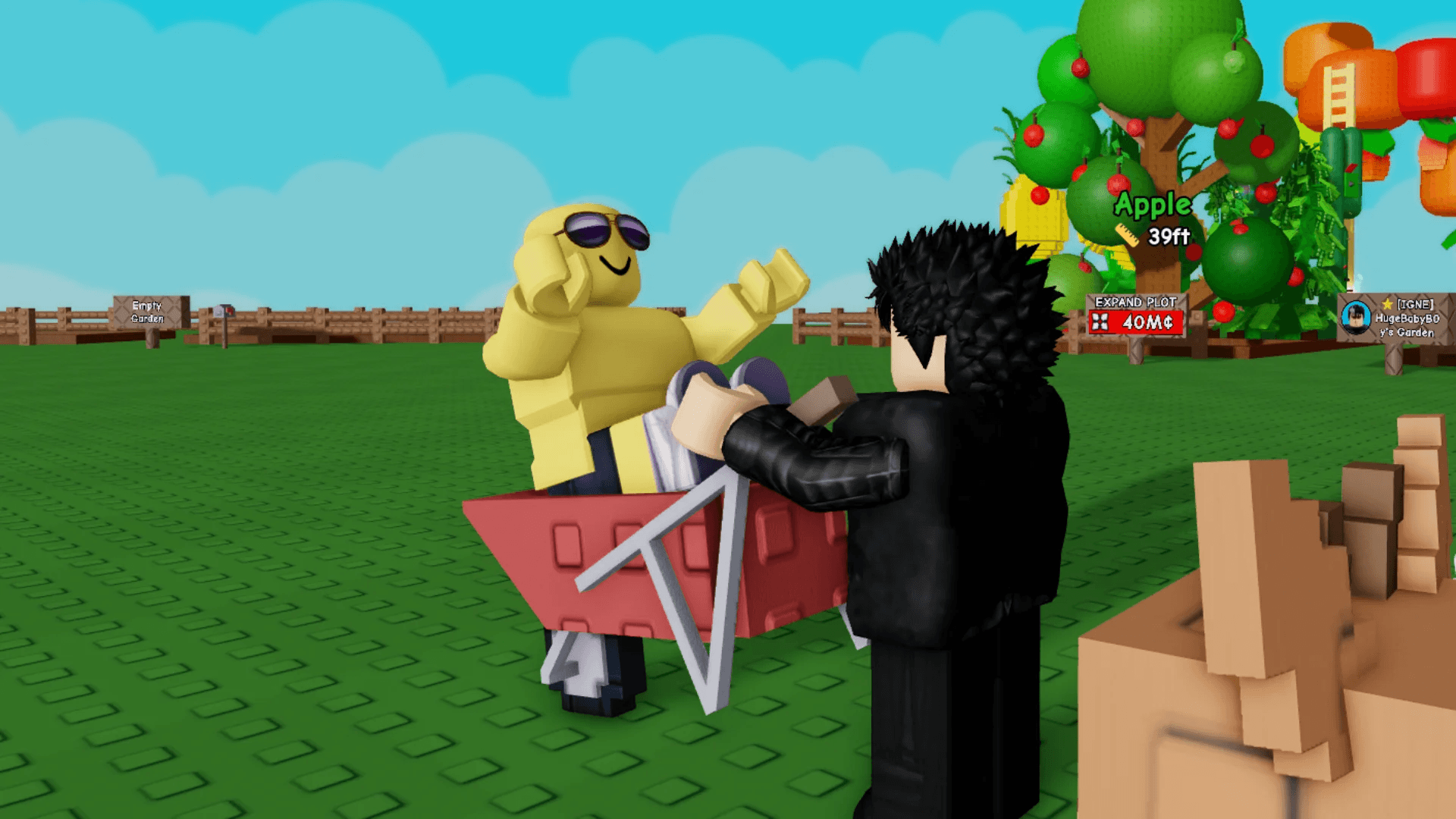 Grow a Garden 2 Wheelbarrow carrying a player