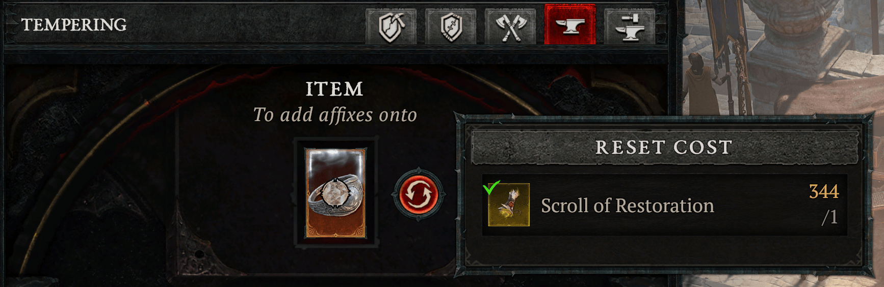 Diablo 4 Tempering reset with a Scroll of Restoration