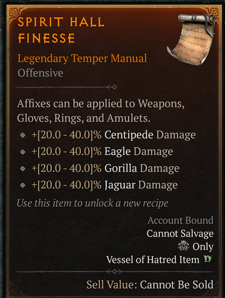 Diablo 4 Spirit Hall Finesse Temper Manual