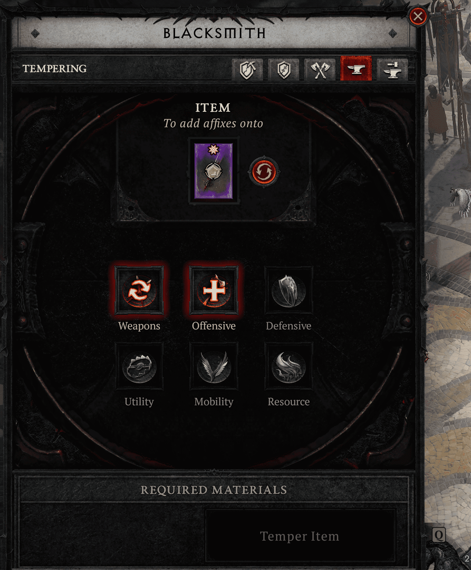 Diablo 4 Tempering affix categories at the Blacksmith