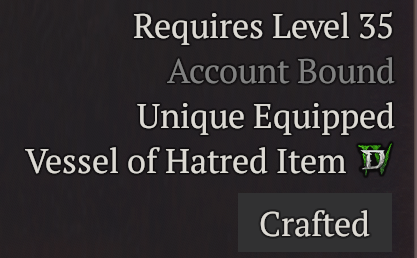 Crafted tag on a Diablo 4 Mythic Unique item