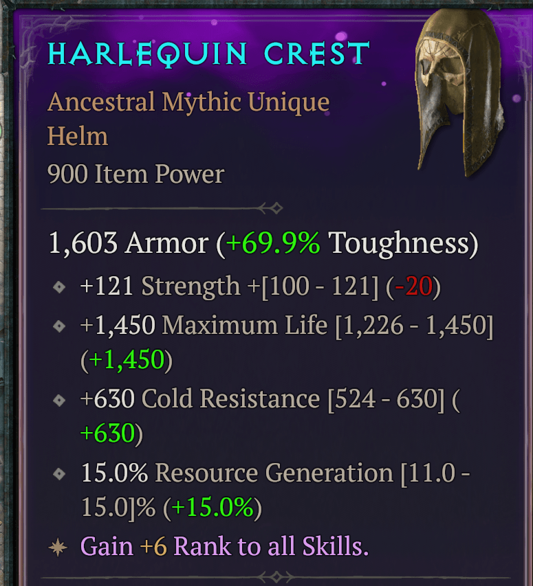 Harlequin Crest Mythic Unique in Diablo 4